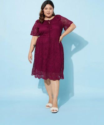 ATHENA Women Fit and Flare Maroon Above Knee/Mid Thigh Length Dress