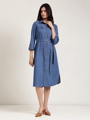Fable Street Women Shirt Blue Below Knee Dress