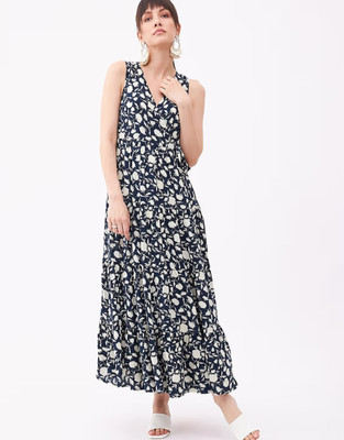 ishaanvi fashion Women Wrap Blue Maxi/Full Length Dress