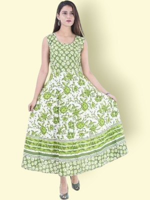 Tankavi Women Fit and Flare Green Knee Length Dress