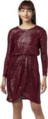 Annabelle by Pantaloons Women Fit and Flare Maroon Dress