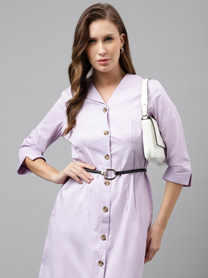 Hancock Women A-line Purple Below Knee Dress