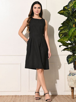 Sangria Women A-line Black Knee Length Dress