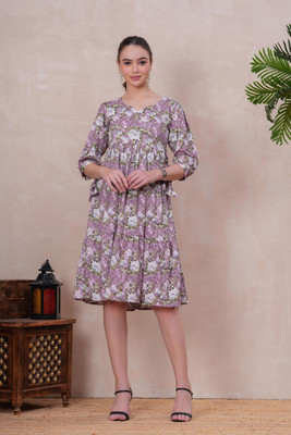 sana fashion Women Fit and Flare Purple Below Knee Dress