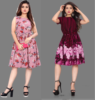 maruti fab Women Fit and Flare Pink Knee Length Dress