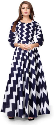 Parth Fashion Women Fit and Flare Blue Maxi/Full Length Dress