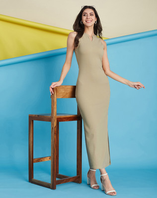 Moda Rapido Women Bodycon Beige Maxi/Full Length Dress