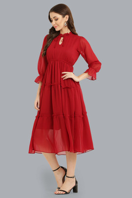 Absorbing Women A-line Red Midi/Calf Length Dress