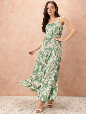 all about you Women A-line Green Maxi/Full Length Dress