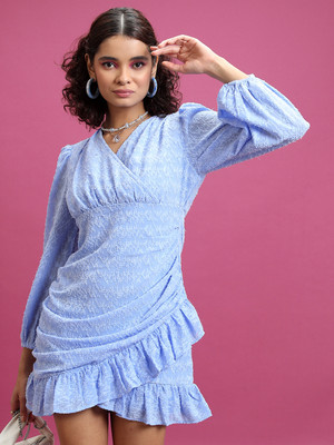 Tokyo Talkies Women Wrap Light Blue Above Knee/Mid Thigh Length Dress