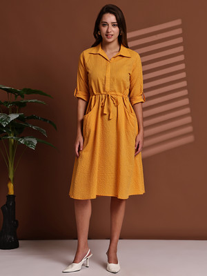 Aarsha Women A-line Yellow Knee Length Dress
