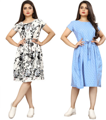 HouseOfCommon Women A-line Multicolor Knee Length Dress