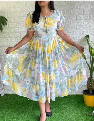 simran collections Women Fit and Flare Multicolor Midi/Calf Length Dress