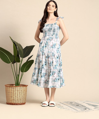 Mast & Harbour Women A-line Blue Midi/Calf Length Dress