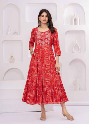 AKSHUNA Women Maxi Red Midi/Calf Length Dress
