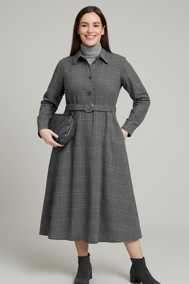 Wineberry Women A-line Grey Midi/Calf Length Dress