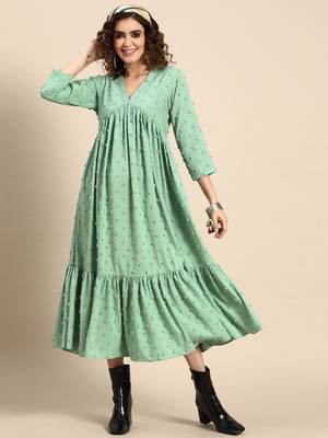 Sangria Women Fit and Flare Green Midi/Calf Length Dress