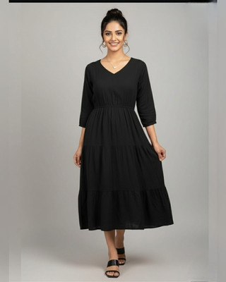 jgt Trendy Wears Women Maxi Black Below Knee Dress