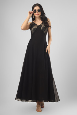 Wownoon Women Maxi Black Ankle Length Dress