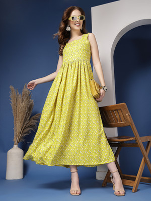 Daevish Women Fit and Flare Multicolor Maxi/Full Length Dress