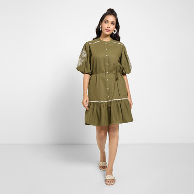 Akkriti by Pantaloons Women A-line Green Mini/Short Dress