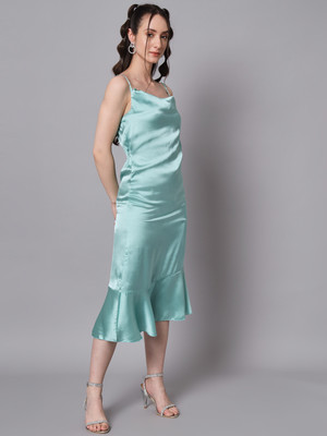 THE DRY STATE Women A-line Light Blue Midi/Calf Length Dress