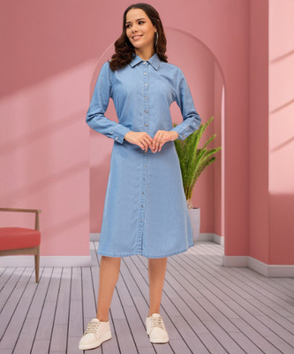 Dressberry Women A-line Blue Midi/Calf Length Dress