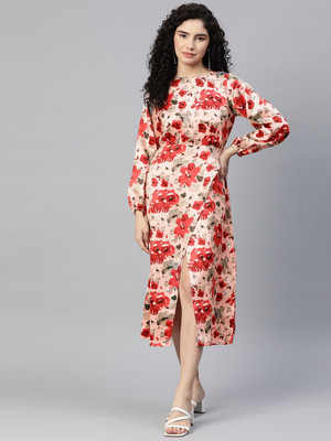 PLUSS Women A-line Pink Midi/Calf Length Dress
