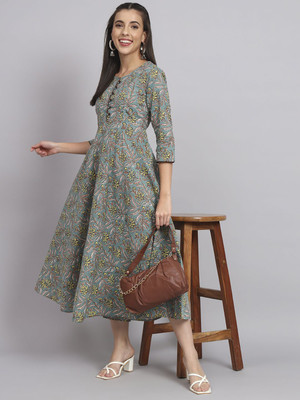ANOUK Women Ethnic Dress Green Midi/Calf Length Dress