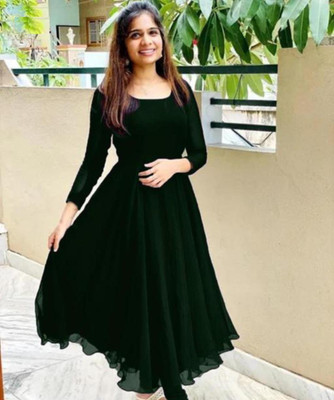 indofly Women Solid Anarkali Kurta(Green)