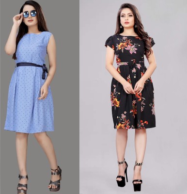 Modli 20 Fashion Women Fit and Flare Light Blue, Black Dress