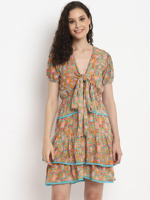 Porsorte Women Empire Waist Multicolor Above Knee/Mid Thigh Length Dress