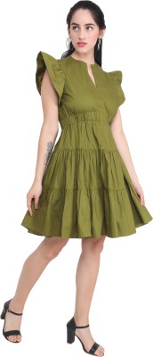 AUDRAPE Women Fit and Flare Green Dress
