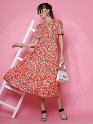 Honky Tonky Women Fit and Flare Red Midi/Calf Length Dress