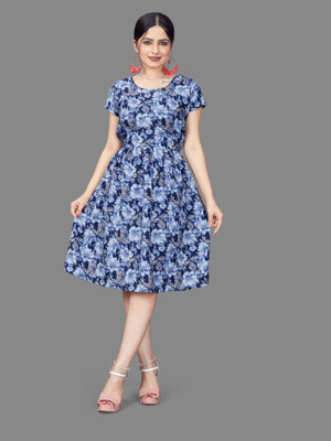 HouseOfCommon Women Fit and Flare Green Below Knee Dress