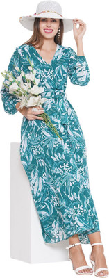 LADY STARK Women Maxi White, Blue Full Length Dress