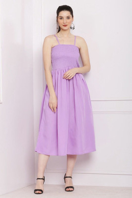 BuyUniqueFashion Women Fit and Flare Purple Midi/Calf Length Dress