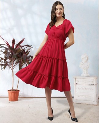 Toochki Women Tiered Red Dress