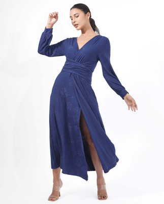 RAREISM Women A-line Dark Blue Maxi/Full Length Dress
