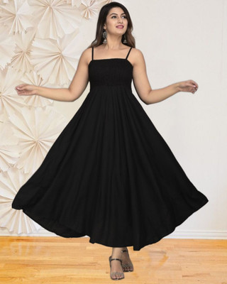 BuyUniqueFashion Women Fit and Flare Black Midi/Calf Length Dress