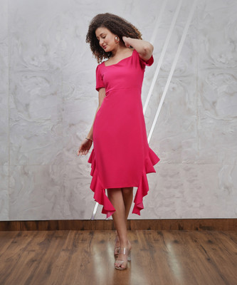 ATHENA Women Fit and Flare Red Midi/Calf Length Dress