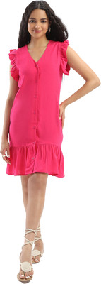 HERE&NOW Women Fit and Flare Brown Knee Length Dress
