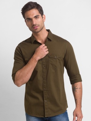 Spykar Men Solid Casual Green Shirt