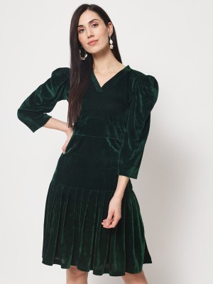 Rudraaksha Women A-line Dark Green Dress