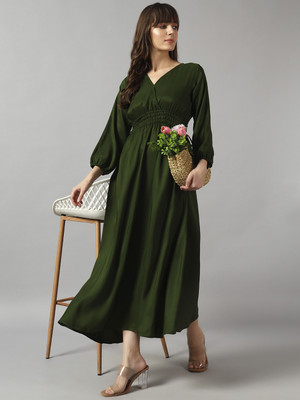 Krunal Raiyani Women Fit and Flare Light Green Maxi/Full Length Dress