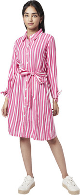 YU by Pantaloons Women Fit and Flare Pink Midi/Calf Length Dress