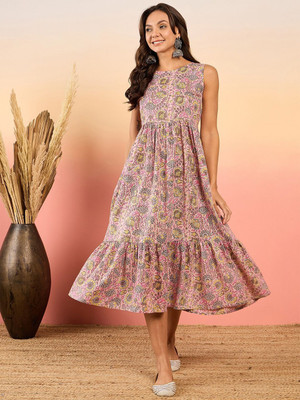 Sangria Women Fit and Flare Pink Midi/Calf Length Dress