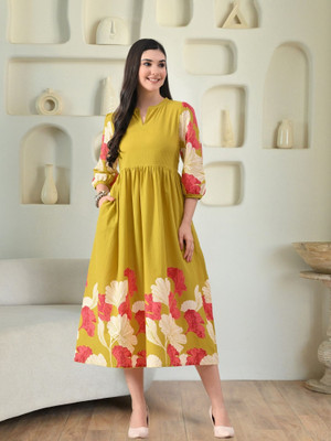 Sangria Women Fit and Flare Multicolor Midi/Calf Length Dress