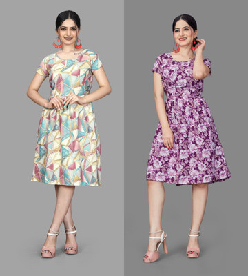 Khushi Fab Women Fit and Flare White Knee Length Dress