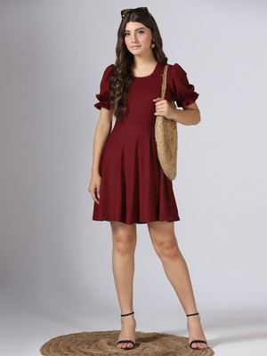 Dressberry Women A-line Maroon Above Knee/Mid Thigh Length Dress